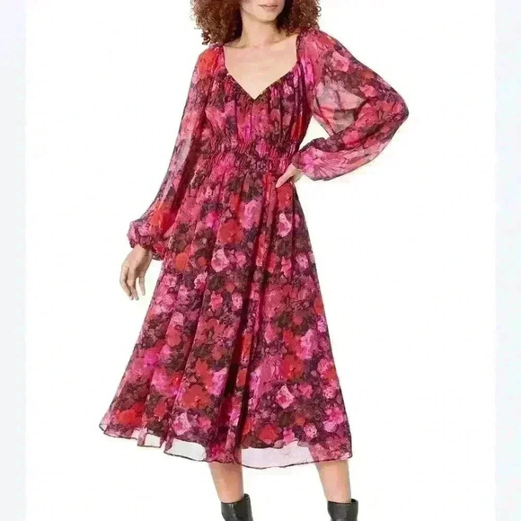 Steve Madden Dress Women's Small Fit & Flare Laine Chiffon Floral Print - Picture 1 of 15